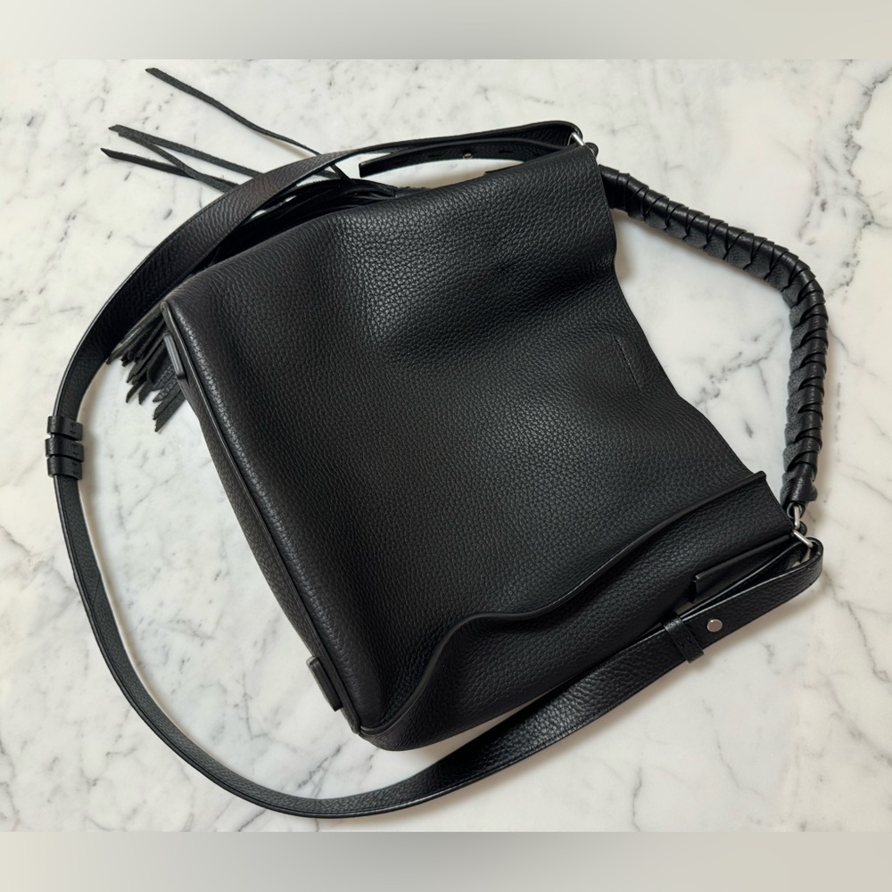 All Saints Black Leather Shoulder Crossbody Bag